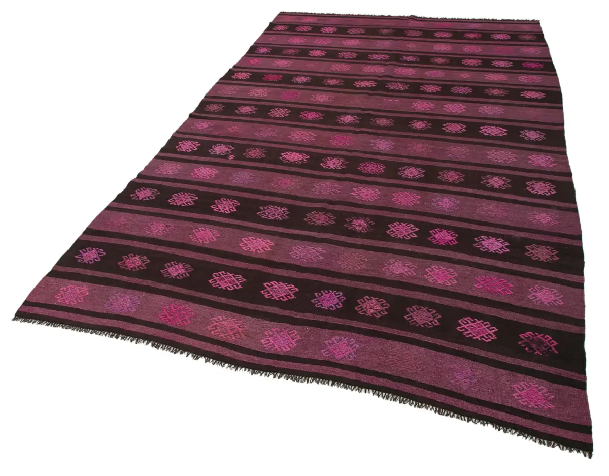 Cıcım Eskitme Pembe Renk Keçi Kılı El Dokuma Kilim-176x315 - Görsel 3