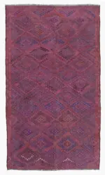 Cıcım Eskitme Pembe Renk Keçi Kılı El Dokuma Kilim-170x290