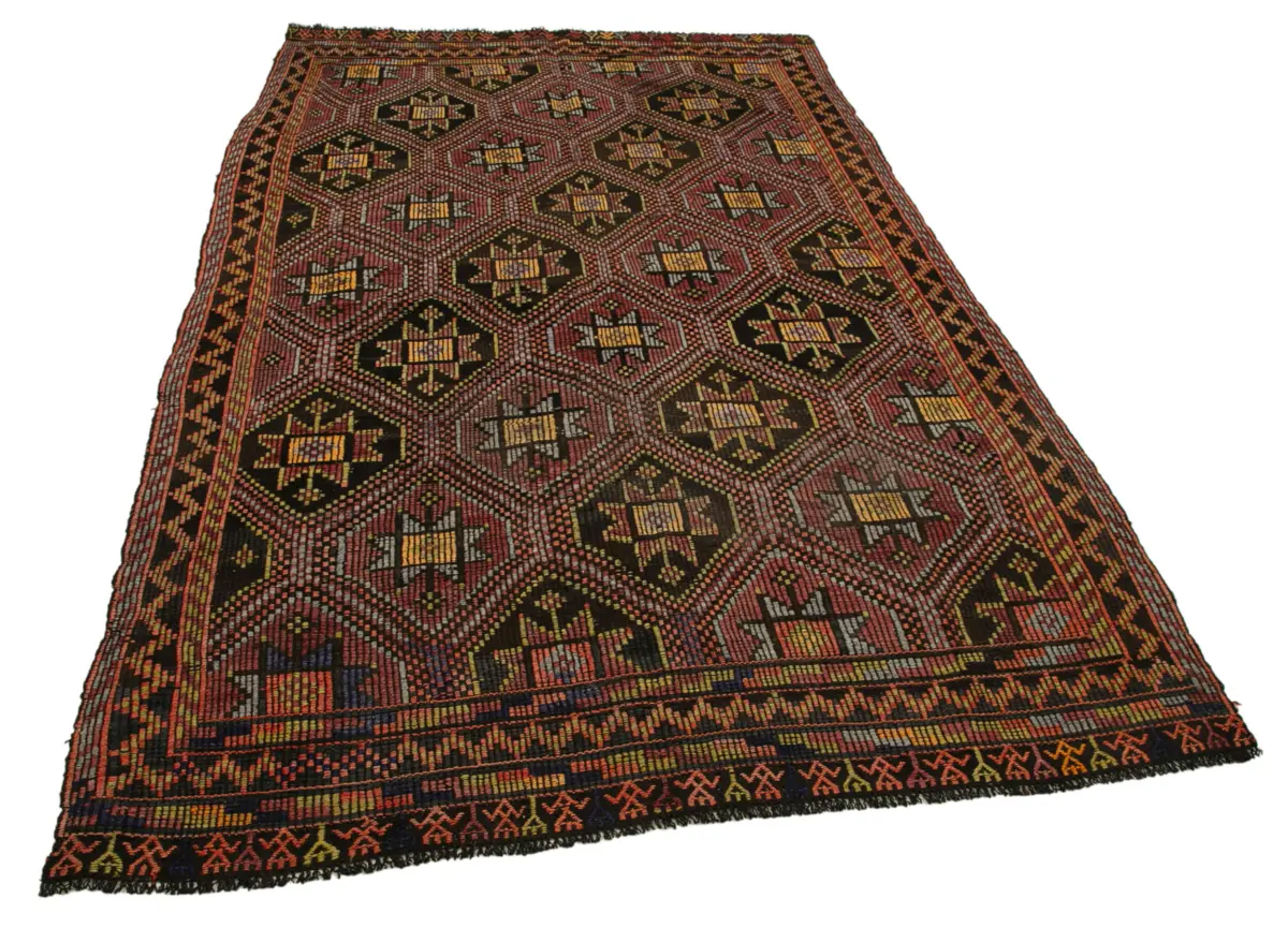 Cıcım Eskitme Kırmızı Renk Keçi Kılı El Dokuma Kilim-163x278 - Görsel 2