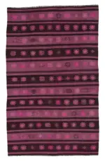 Cıcım Eskitme Pembe Renk Keçi Kılı El Dokuma Kilim-185x300