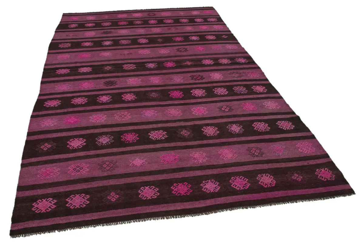 Cıcım Eskitme Pembe Renk Keçi Kılı El Dokuma Kilim-185x300 - Görsel 2