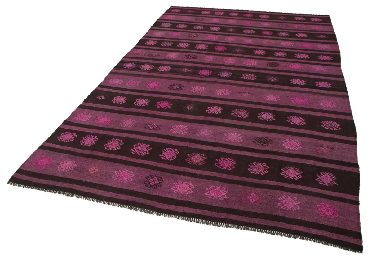 Cıcım Eskitme Pembe Renk Keçi Kılı El Dokuma Kilim-185x300 - Görsel 3