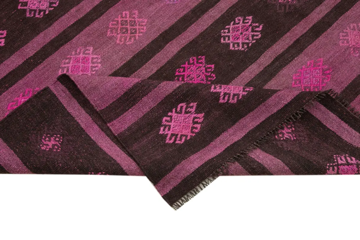 Cıcım Eskitme Pembe Renk Keçi Kılı El Dokuma Kilim-185x300 - Görsel 6