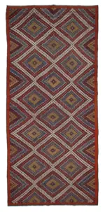 Cıcım Eskitme Multi Renk Keçi Kılı El Dokuma Kilim-201x433