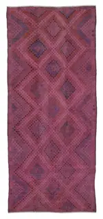 Cıcım Eskitme Pembe Renk Keçi Kılı El Dokuma Kilim-158x365