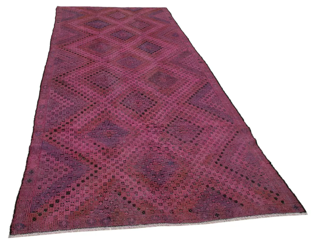 Cıcım Eskitme Pembe Renk Keçi Kılı El Dokuma Kilim-158x365 - Görsel 2