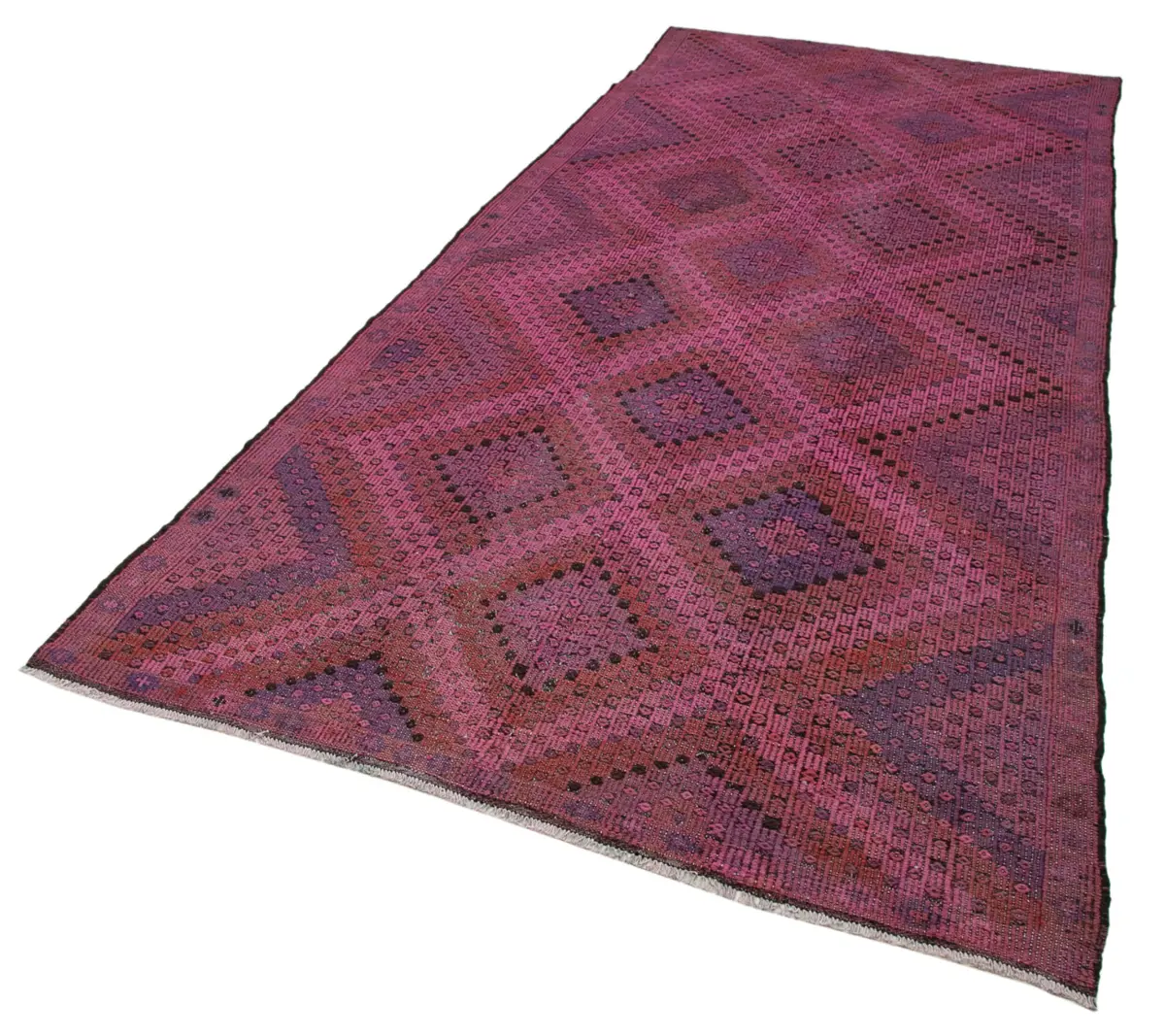 Cıcım Eskitme Pembe Renk Keçi Kılı El Dokuma Kilim-158x365 - Görsel 3
