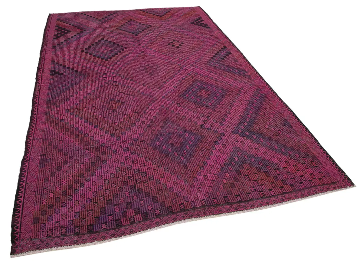 Cıcım Eskitme Pembe Renk Keçi Kılı El Dokuma Kilim-180x290 - Görsel 2
