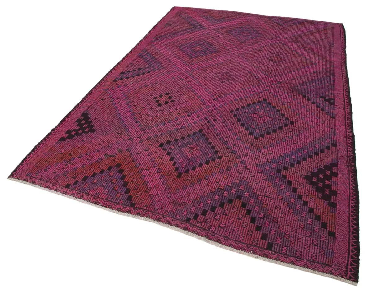 Cıcım Eskitme Pembe Renk Keçi Kılı El Dokuma Kilim-180x290 - Görsel 3