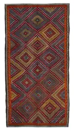 Cıcım Eskitme Multi Renk Keçi Kılı El Dokuma Kilim-180x346