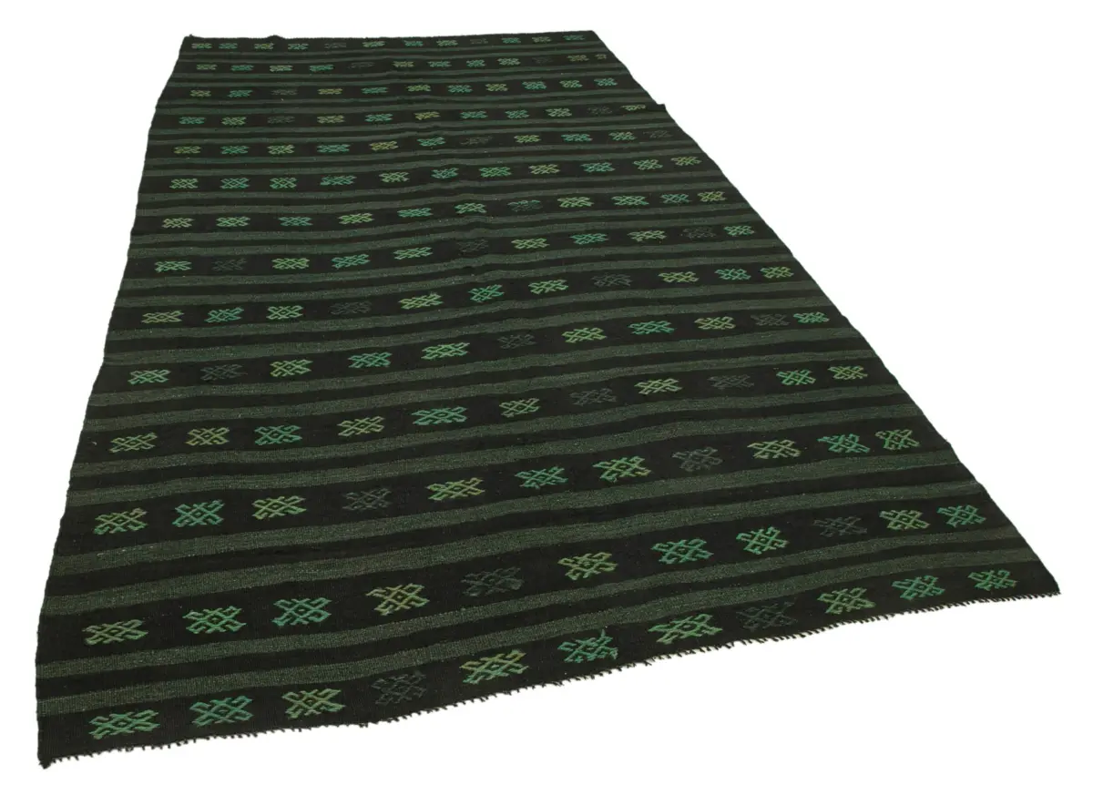 Cıcım Eskitme Yeşil Renk Keçi Kılı El Dokuma Kilim-183x320 - Görsel 2