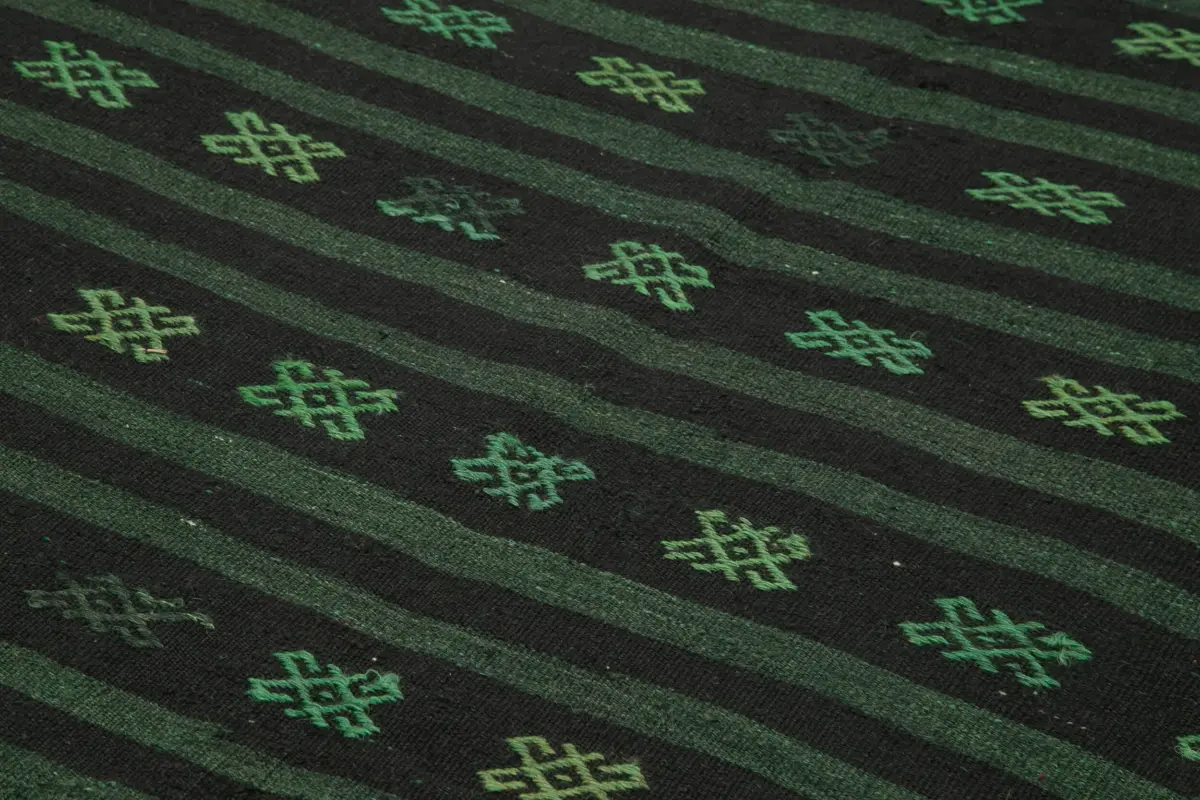 Cıcım Eskitme Yeşil Renk Keçi Kılı El Dokuma Kilim-183x320 - Görsel 5