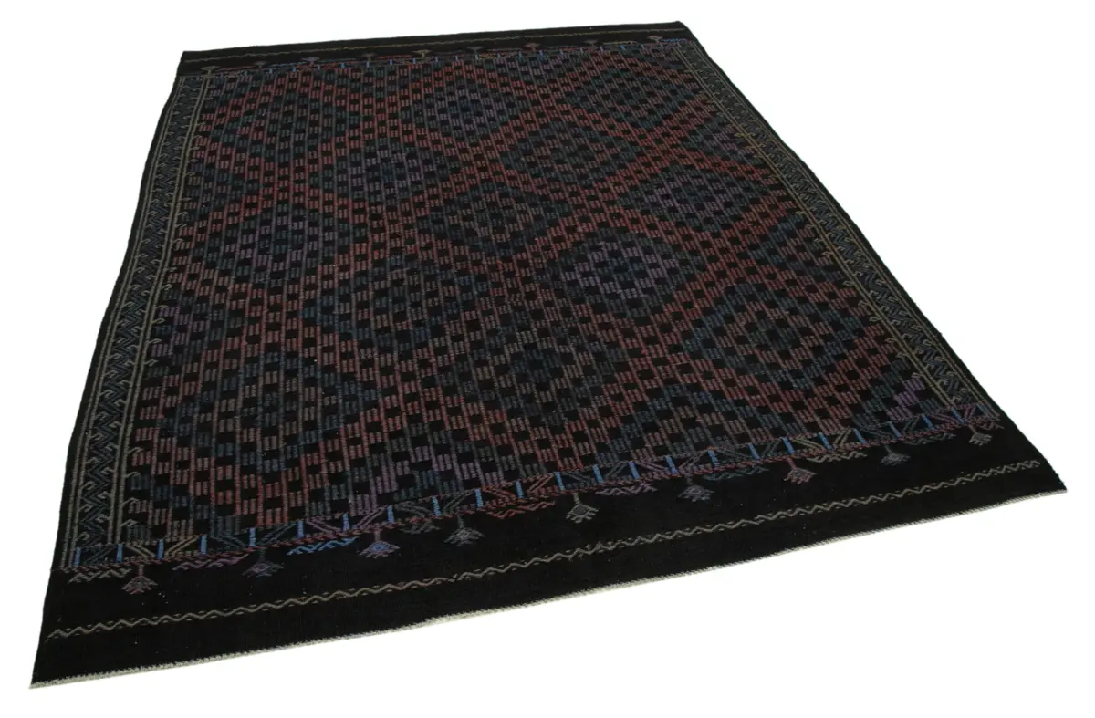 Cıcım Eskitme Siyah Renk Keçi Kılı El Dokuma Kilim-203x262 - Görsel 2