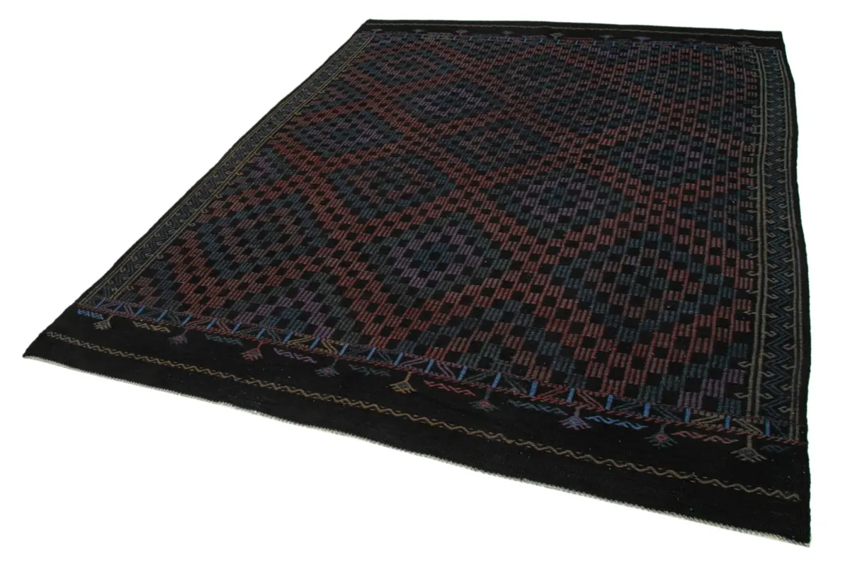 Cıcım Eskitme Siyah Renk Keçi Kılı El Dokuma Kilim-203x262 - Görsel 3