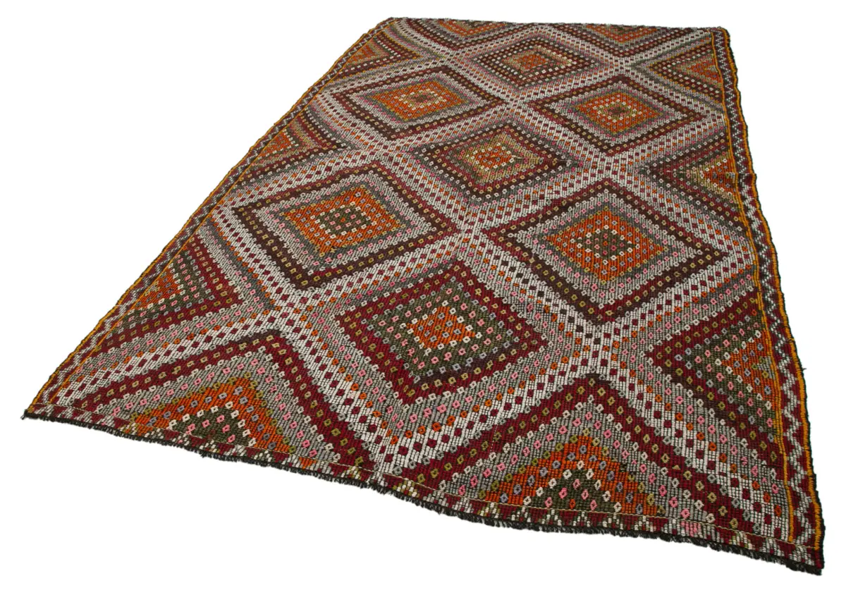 Cıcım  Eskitme Multi Renk Keçi Kılı El Dokuma Kilim-196x323 - Görsel 3