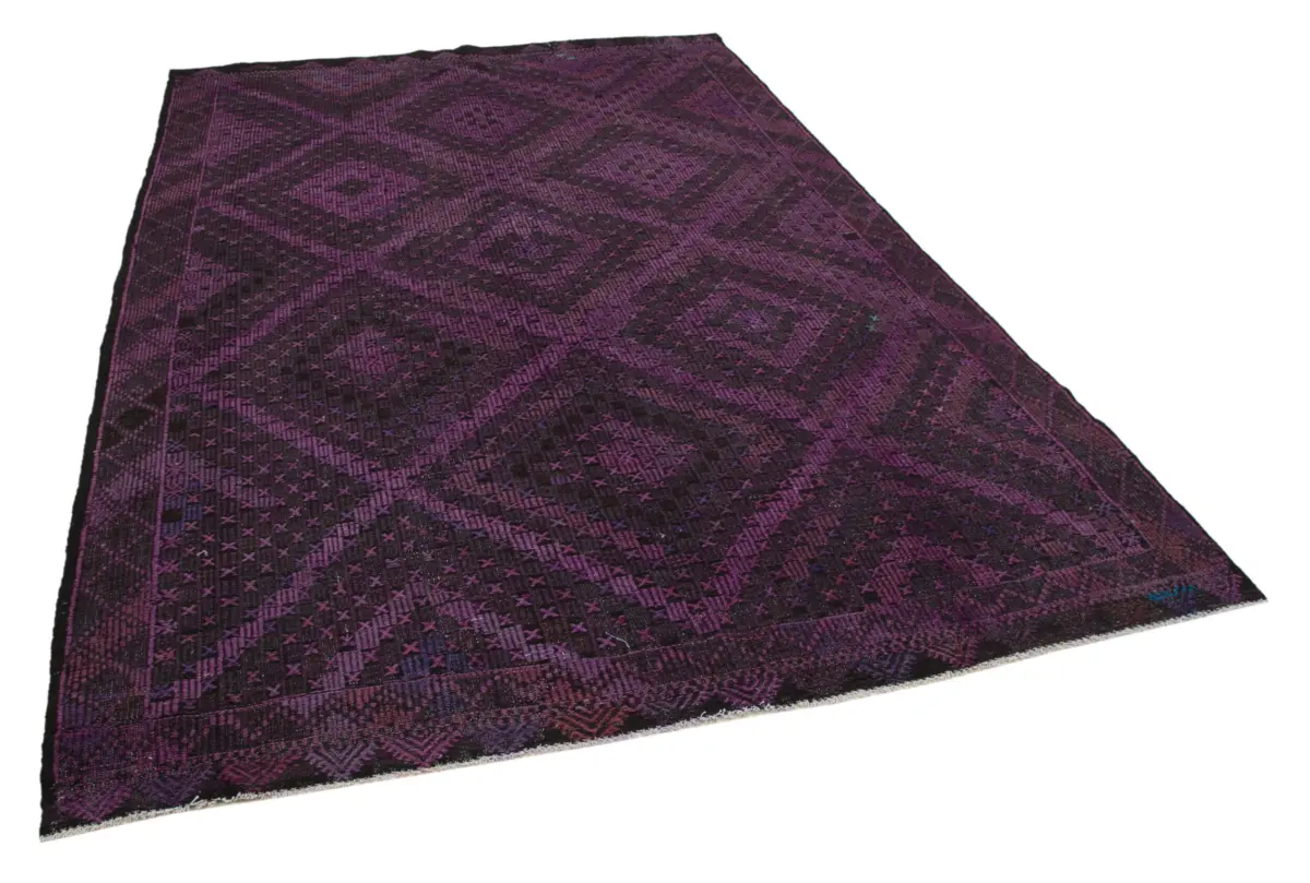 Cıcım  Eskitme Mor Renk Keçi Kılı El Dokuma Kilim-206x304 - Görsel 2
