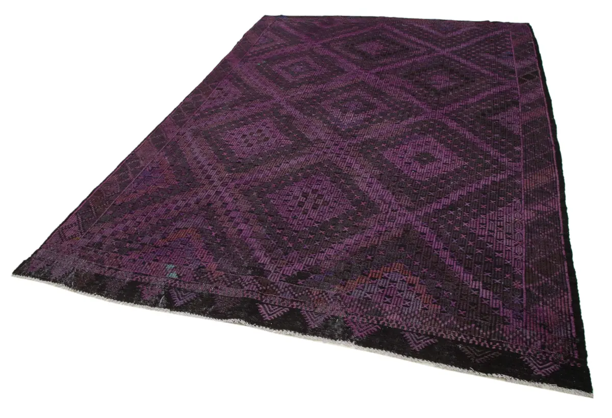 Cıcım  Eskitme Mor Renk Keçi Kılı El Dokuma Kilim-206x304 - Görsel 3