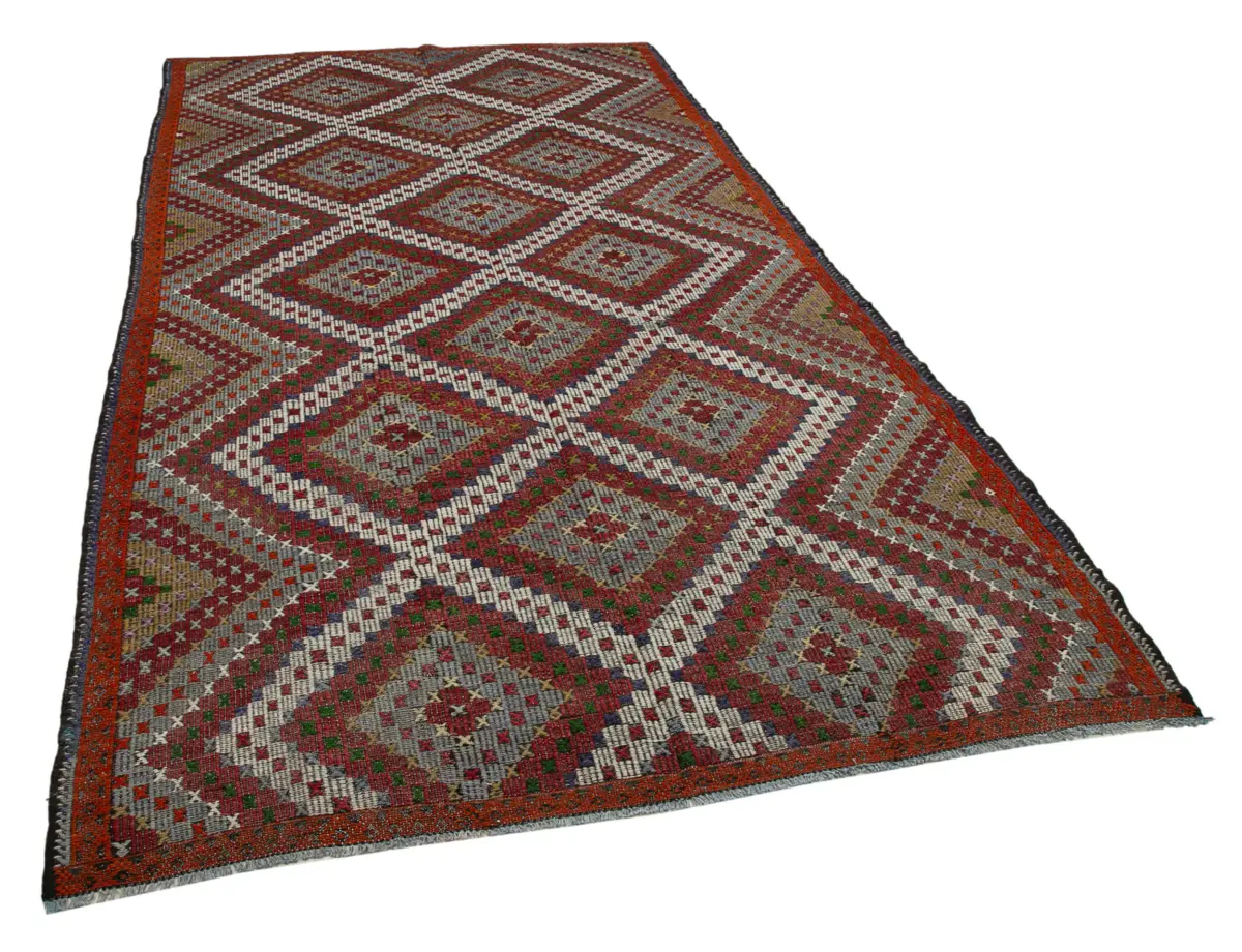 Cıcım  Eskitme Multi Renk Keçi Kılı El Dokuma Kilim-184x345 - Görsel 2