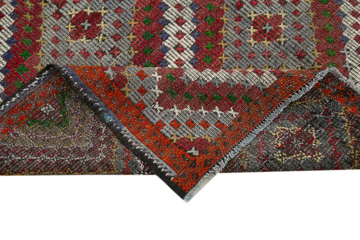 Cıcım  Eskitme Multi Renk Keçi Kılı El Dokuma Kilim-184x345 - Görsel 6
