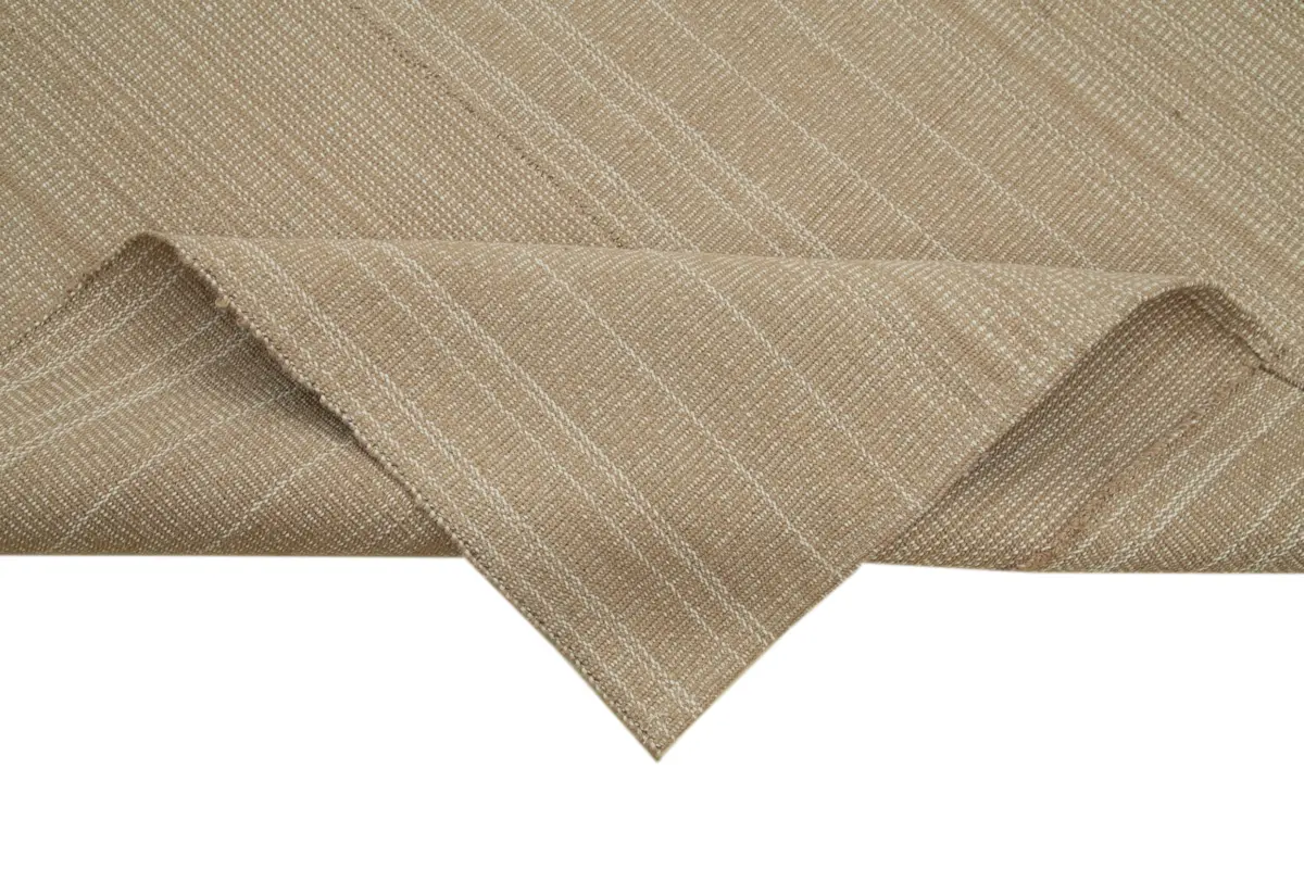 Flatweave Modern Kahverengi Pamuk Üstü Yün El Dokuma Kilim-284x350 - Görsel 6