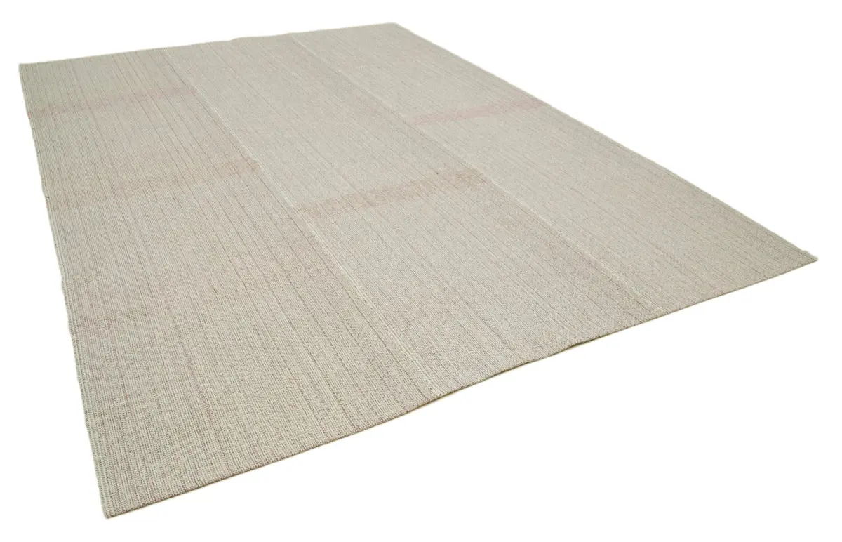 Flatweave Modern Bej Pamuk Üstü Yün El Dokuma Kilim-275x365 - Görsel 2