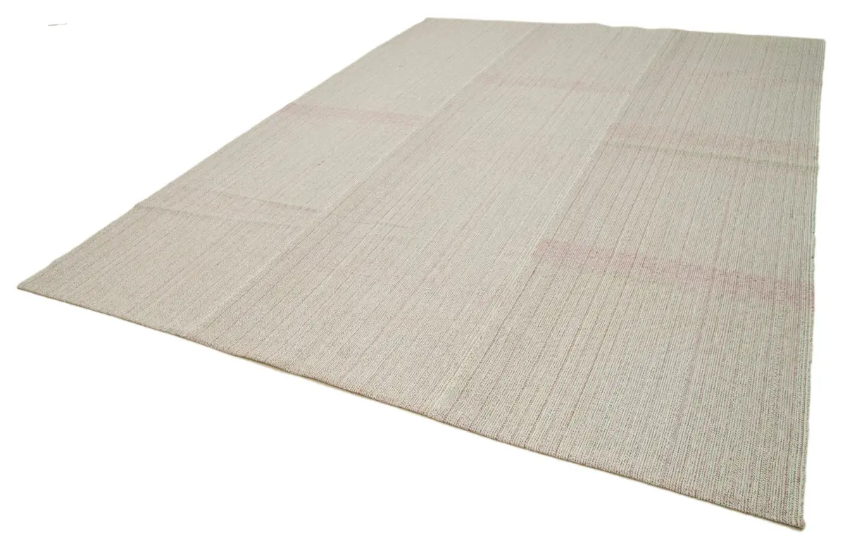Flatweave Modern Bej Pamuk Üstü Yün El Dokuma Kilim-275x365 - Görsel 3