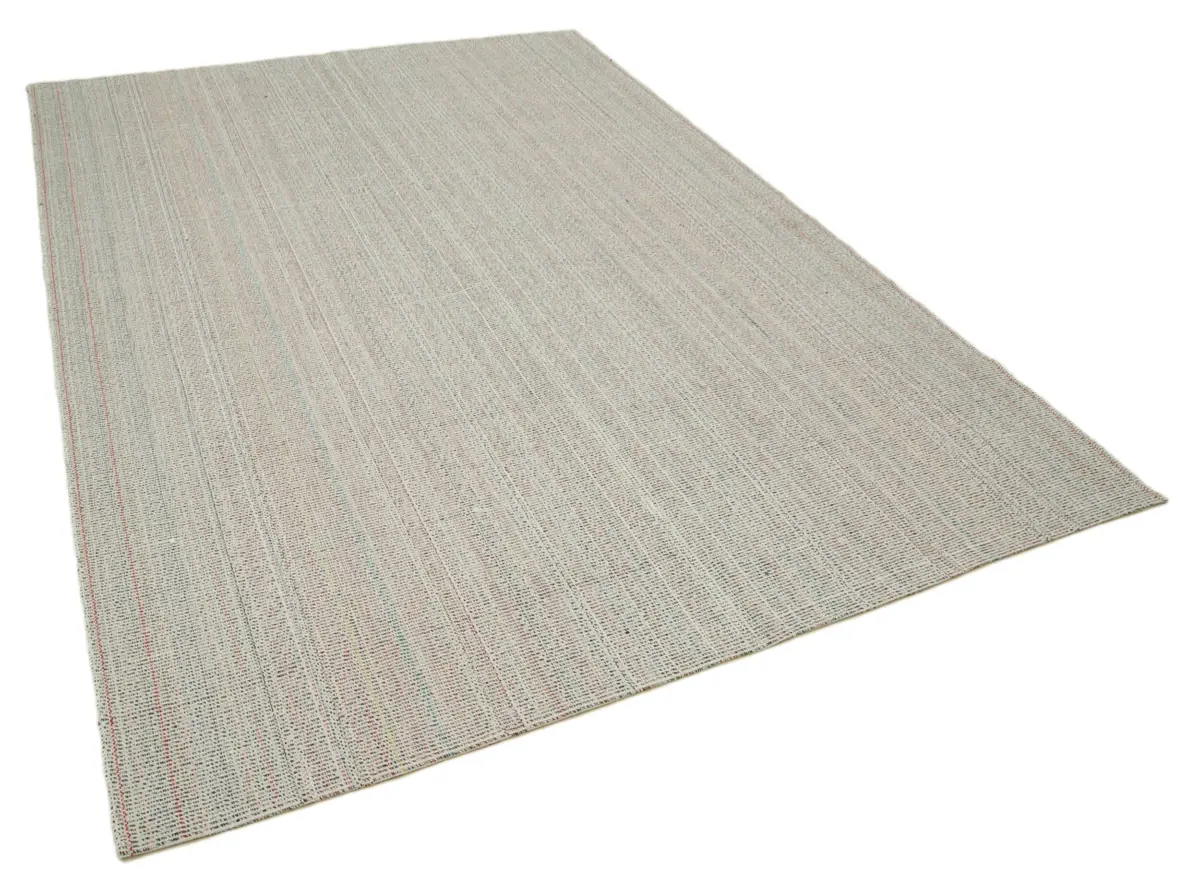 Flatweave Modern Bej Pamuk Üstü Yün El Dokuma Kilim-203x296 - Görsel 2