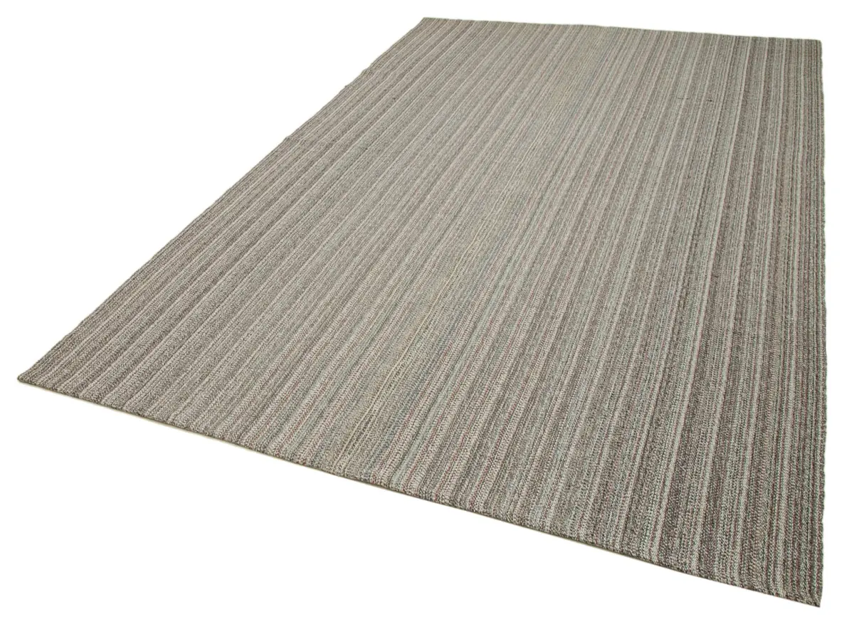 Flatweave Modern Gri Pamuk Üstü Yün El Dokuma Kilim-198x315 - Görsel 3