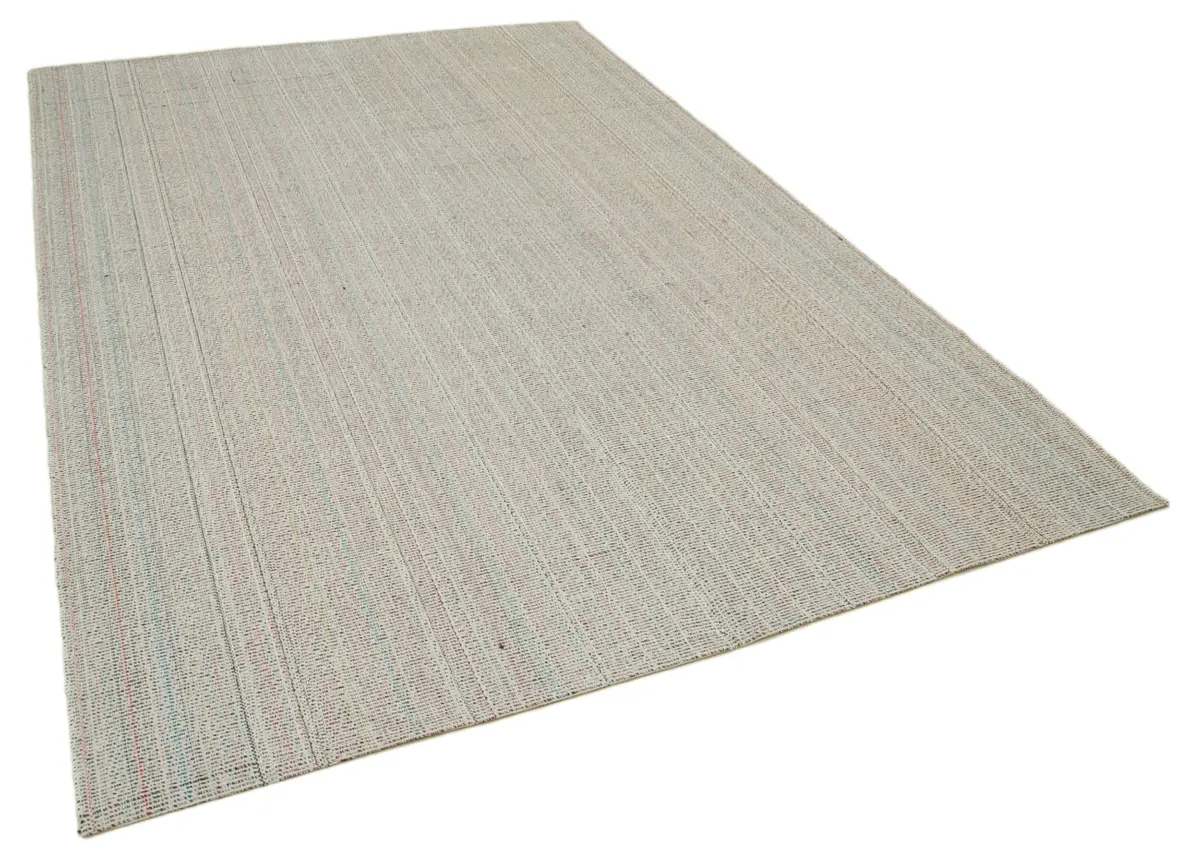 Flatweave Modern Bej Pamuk Üstü Yün El Dokuma Kilim-205x305 - Görsel 2