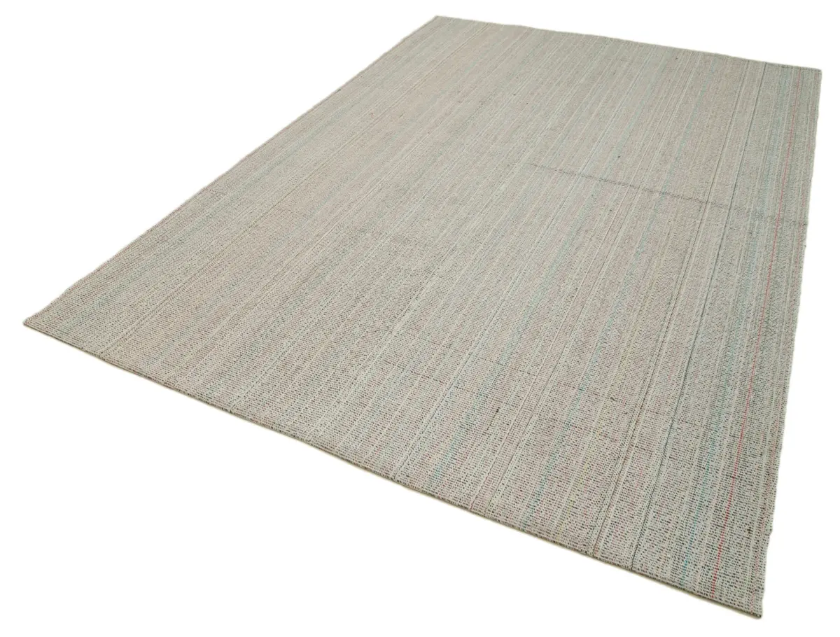 Flatweave Modern Bej Pamuk Üstü Yün El Dokuma Kilim-205x305 - Görsel 3