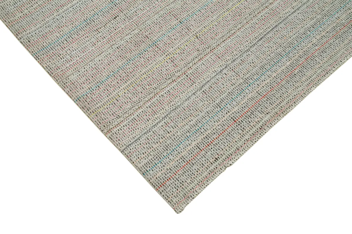 Flatweave Modern Bej Pamuk Üstü Yün El Dokuma Kilim-205x305 - Görsel 4