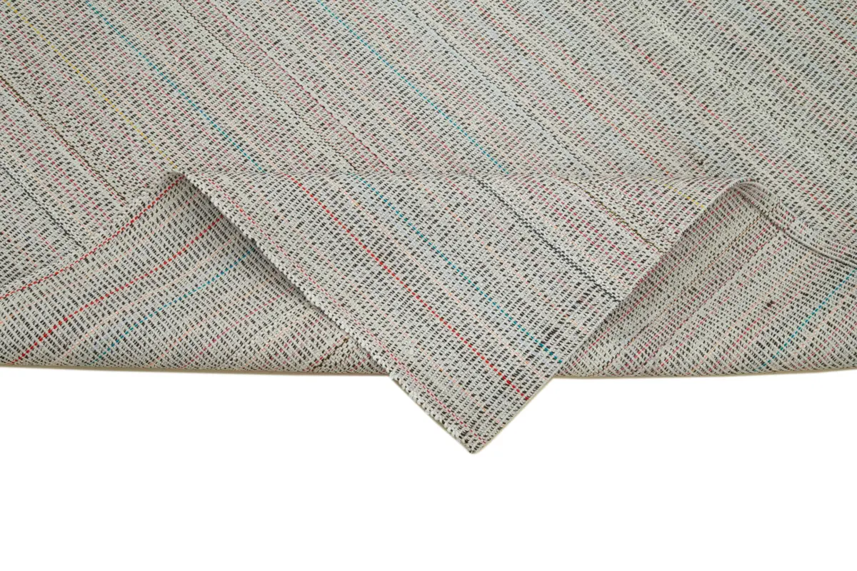 Flatweave Modern Bej Pamuk Üstü Yün El Dokuma Kilim-205x305 - Görsel 6