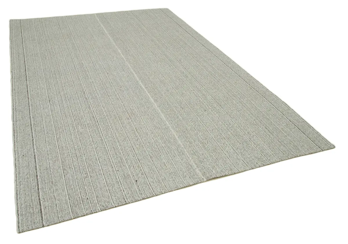Flatweave Modern Bej Pamuk Üstü Yün El Dokuma Kilim-205x300 - Görsel 2