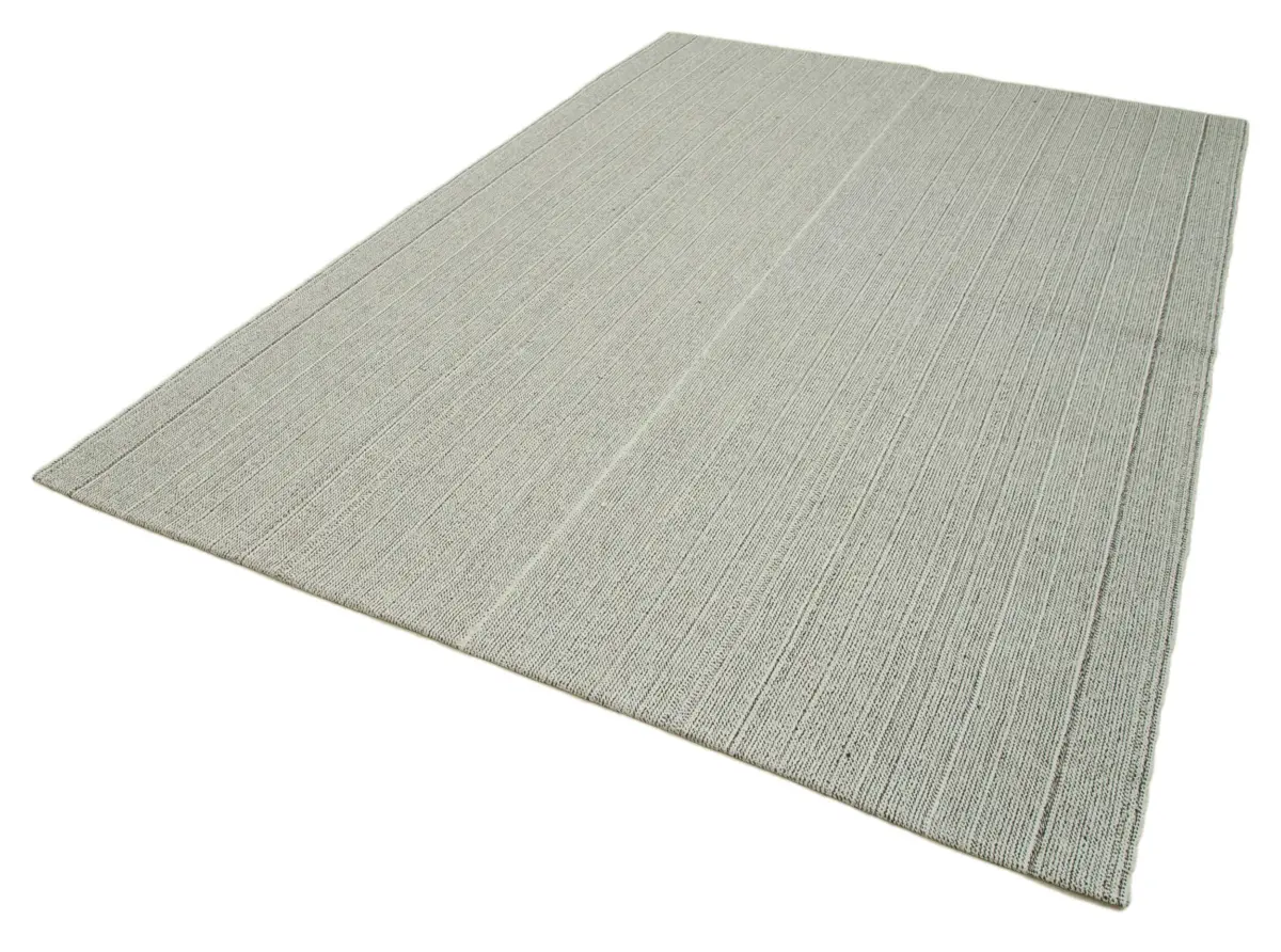 Flatweave Modern Bej Pamuk Üstü Yün El Dokuma Kilim-205x300 - Görsel 3