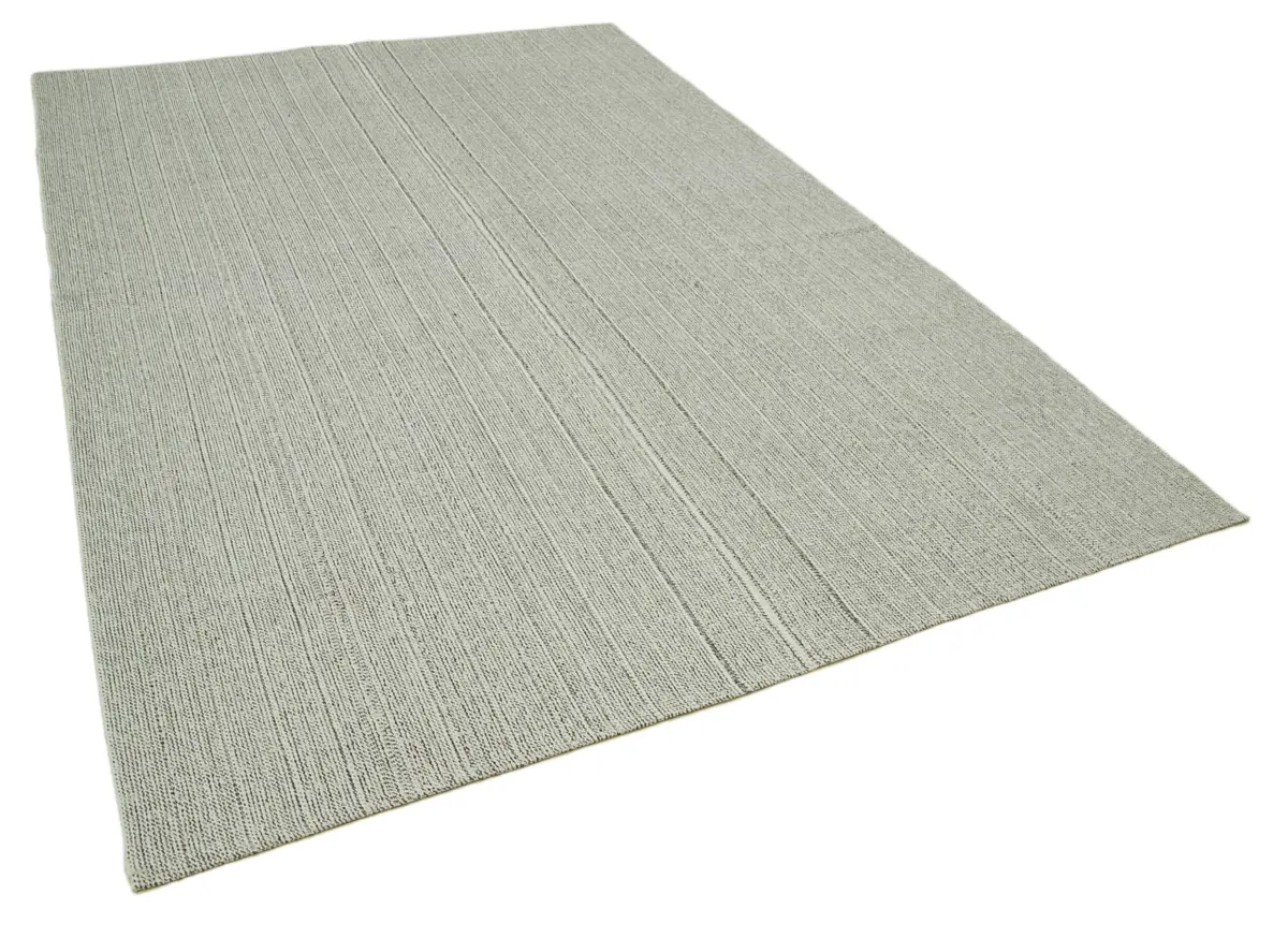 Flatweave Modern Gri Pamuk Üstü Yün El Dokuma Kilim-204x303 - Görsel 2