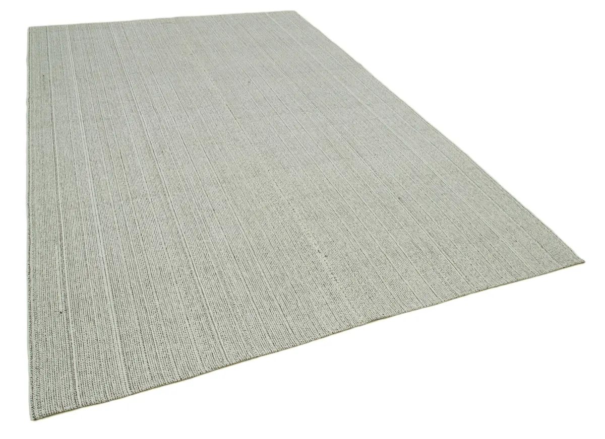Flatweave Modern Gri Pamuk Üstü Yün El Dokuma Kilim-204x313 - Görsel 2
