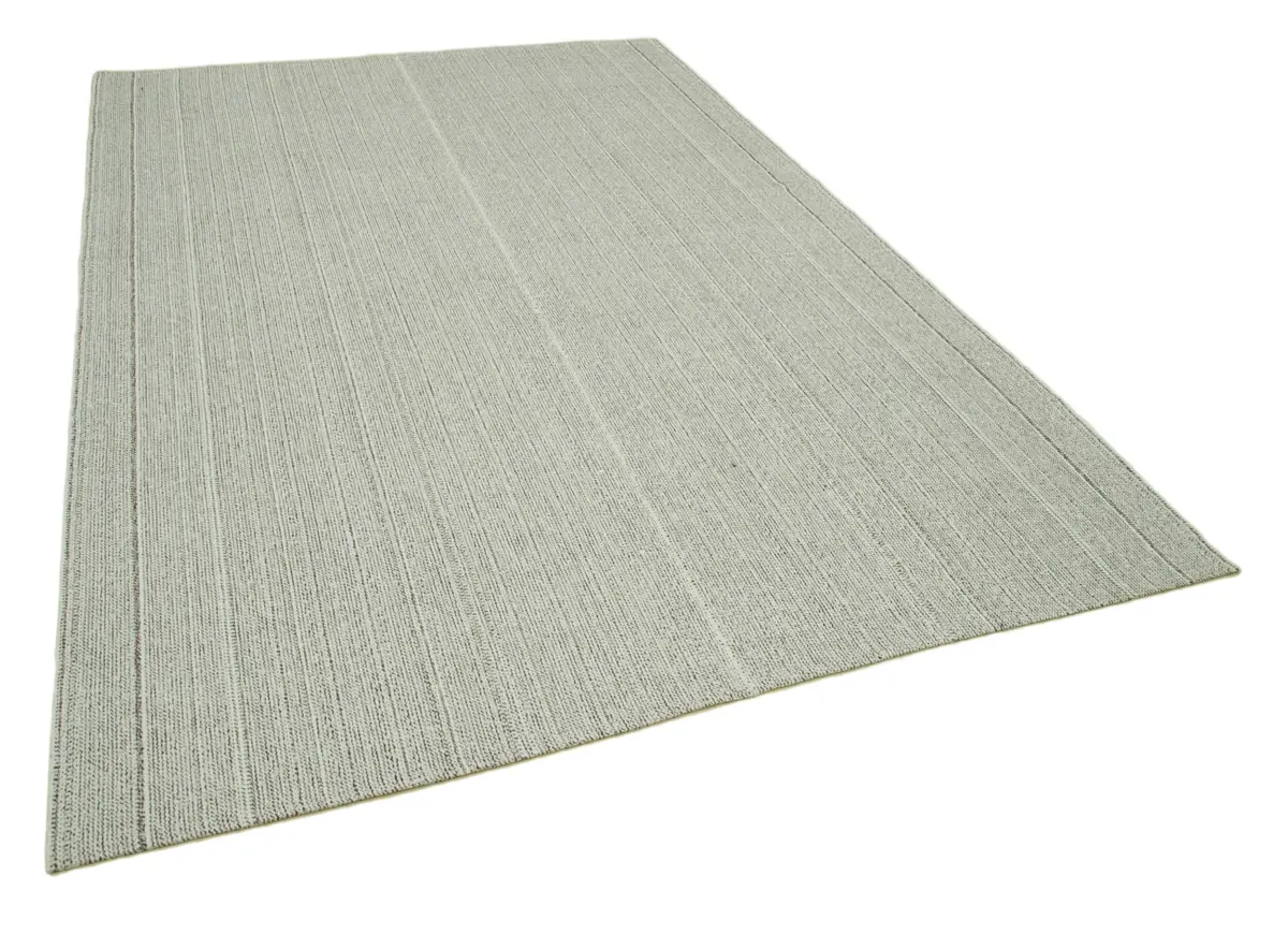Flatweave Modern Gri Pamuk Üstü Yün El Dokuma Kilim-205x305 - Görsel 2