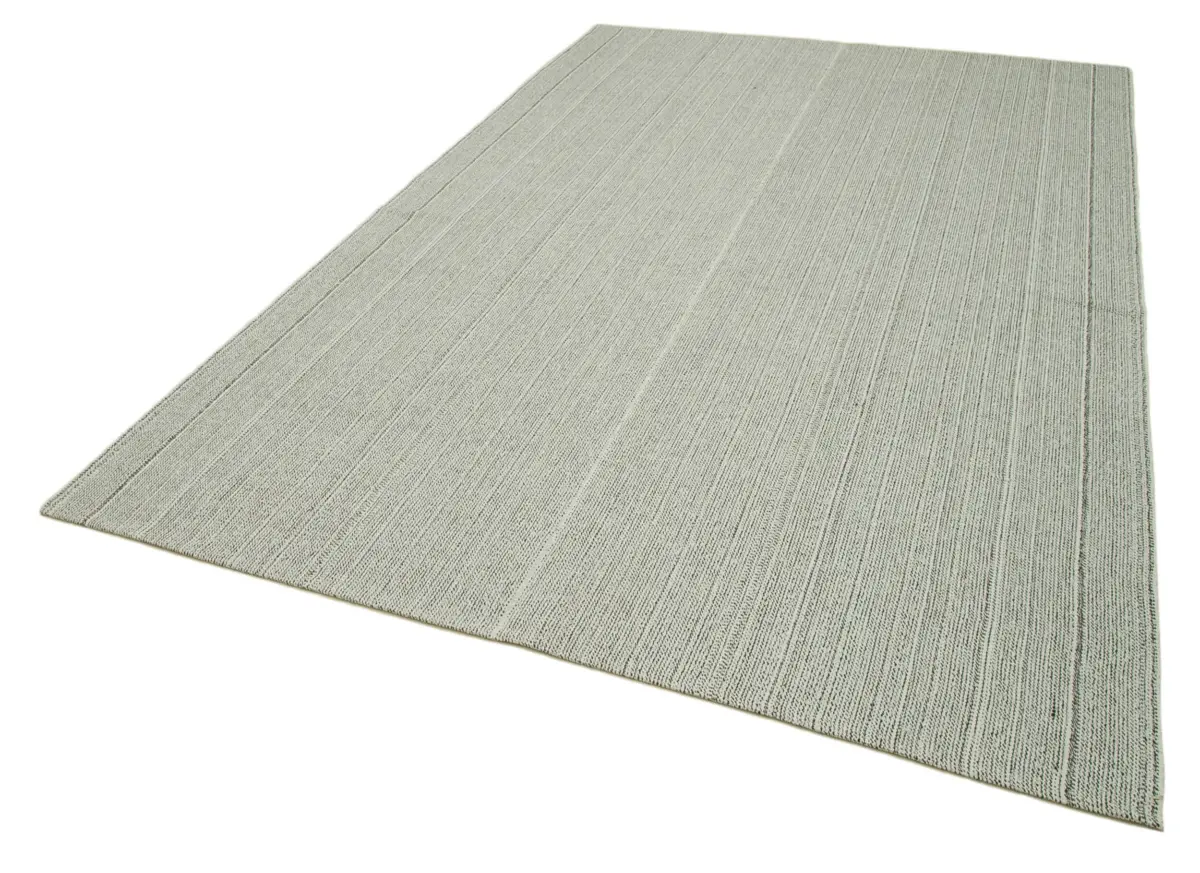 Flatweave Modern Gri Pamuk Üstü Yün El Dokuma Kilim-205x305 - Görsel 3