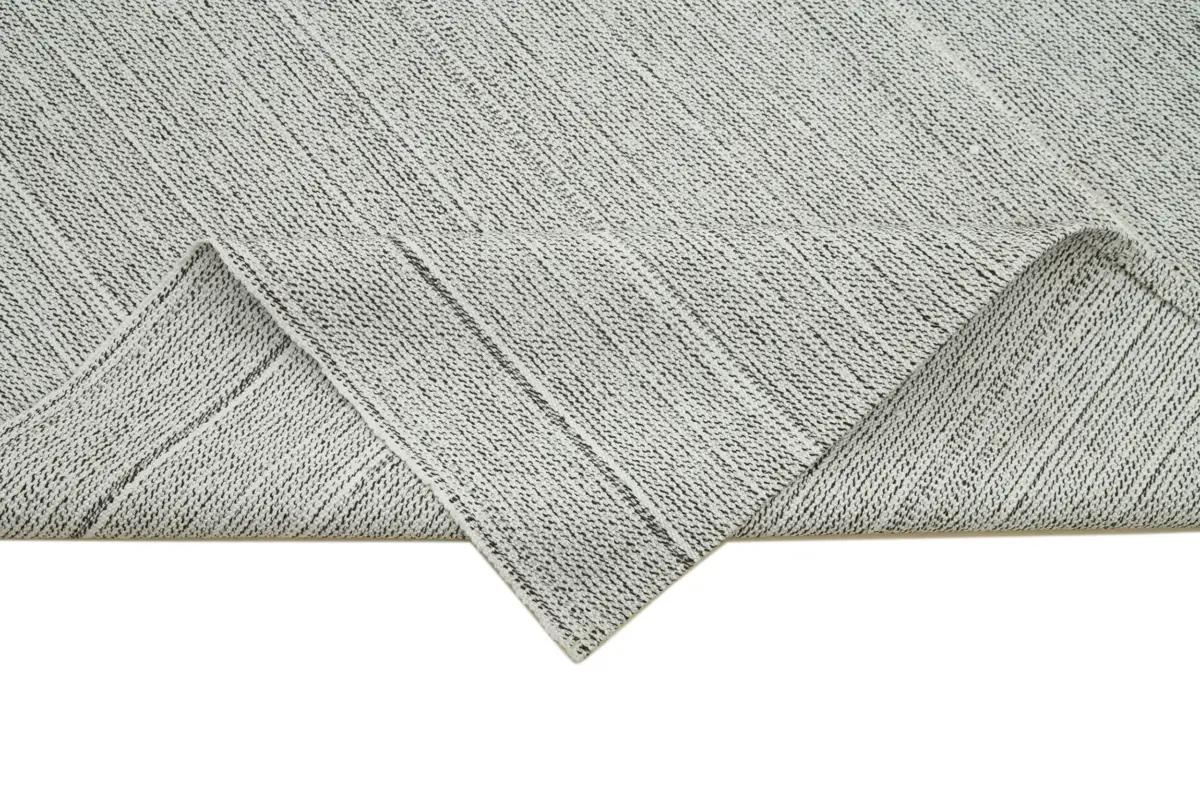 Flatweave Modern Gri Pamuk Üstü Yün El Dokuma Kilim-205x305 - Görsel 6