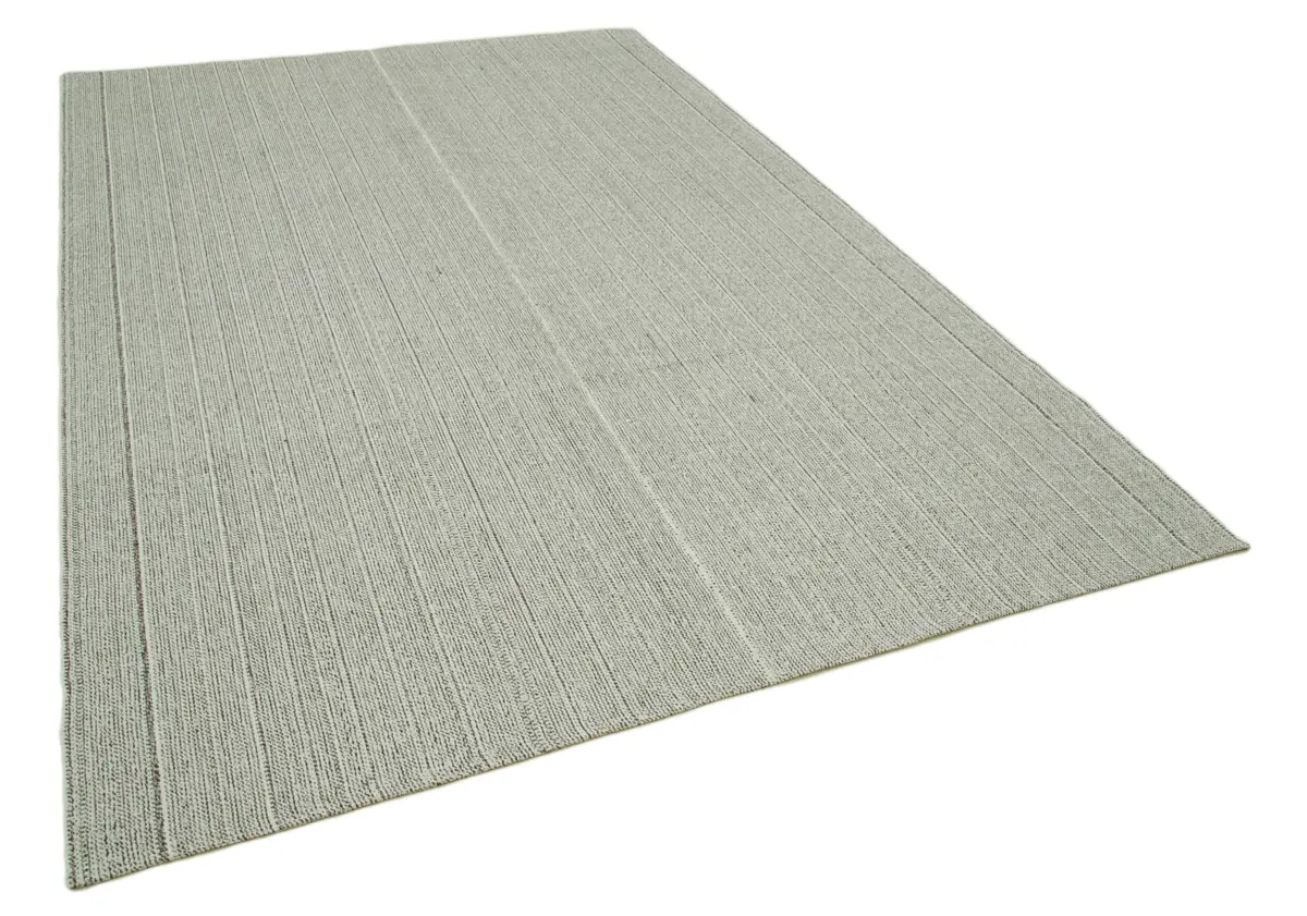 Flatweave Modern Bej Pamuk Üstü Yün El Dokuma Kilim-204x306 - Görsel 2