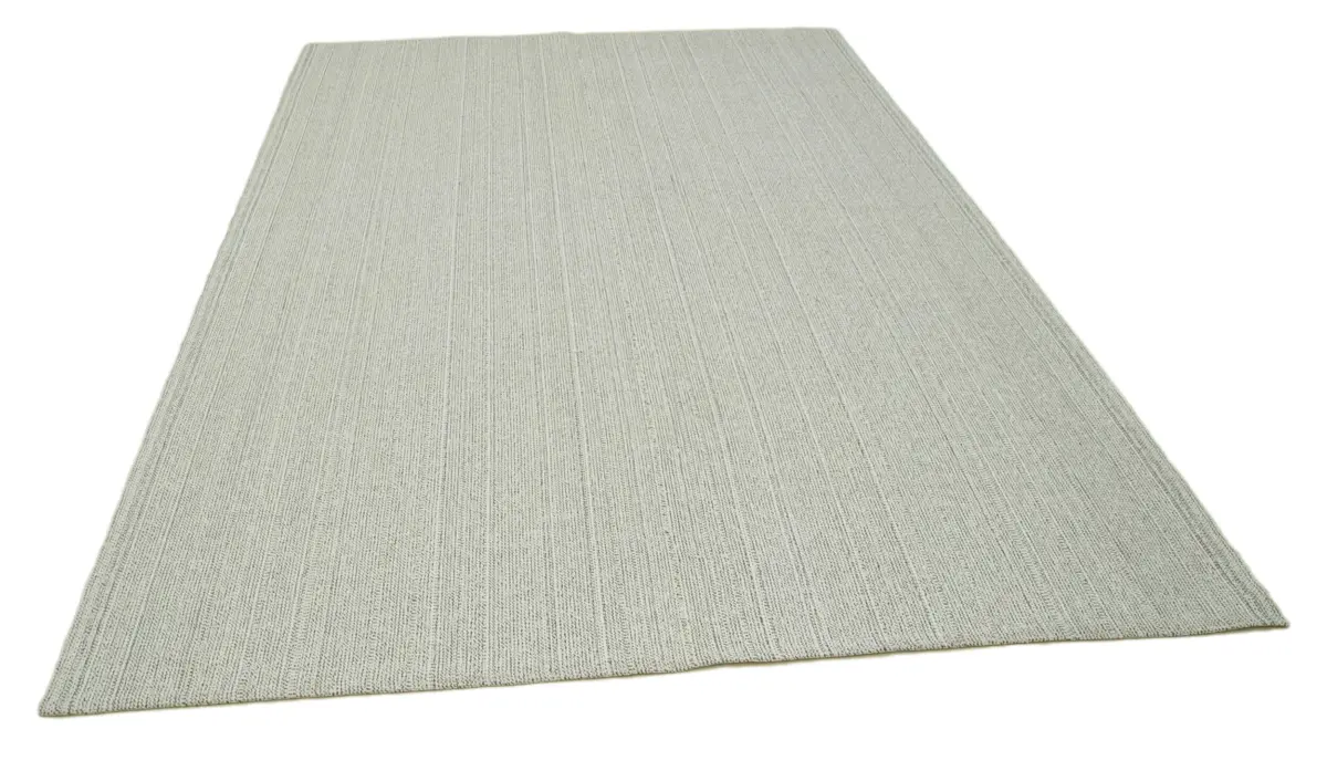 Flatweave Modern Bej Pamuk Üstü Yün El Dokuma Kilim-205x300 - Görsel 3