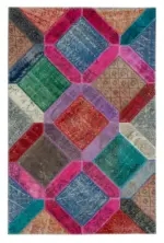 Patchwork Multi Pamuk Üzerine Yün El Dokuma Kilim-159x243