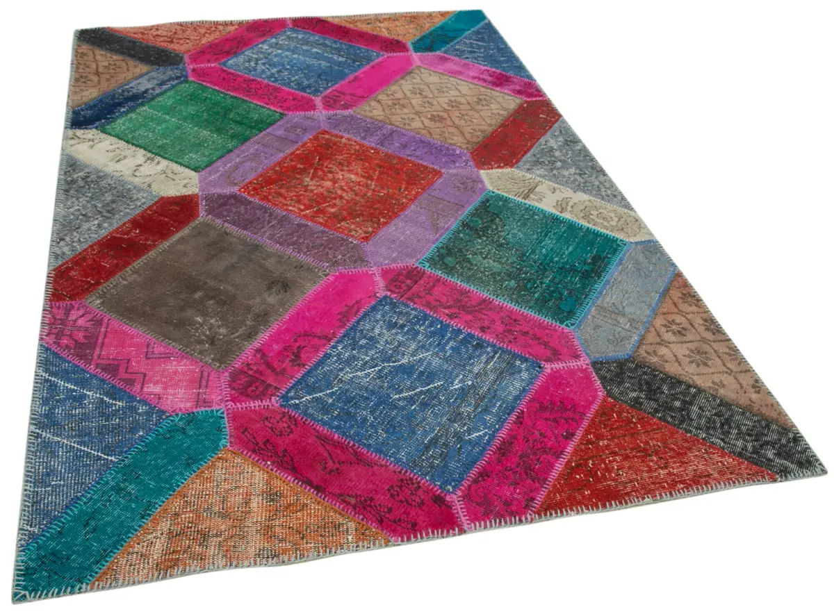 Patchwork Multi Pamuk Üzerine Yün El Dokuma Kilim-159x243 - Görsel 2