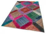 Patchwork Multi Pamuk Üzerine Yün El Dokuma Kilim-159x243 - Görsel 3
