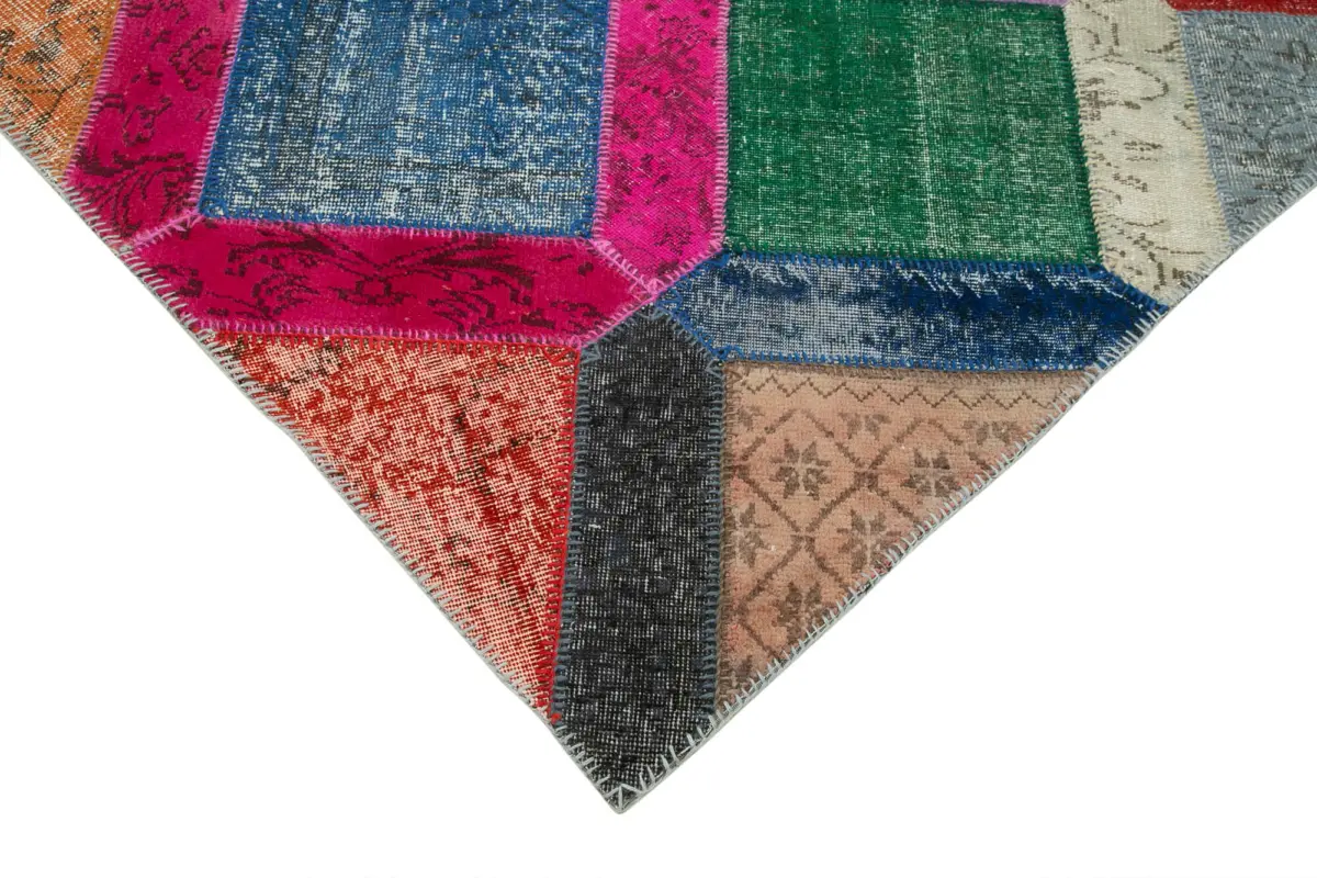 Patchwork Multi Pamuk Üzerine Yün El Dokuma Kilim-159x243 - Görsel 4