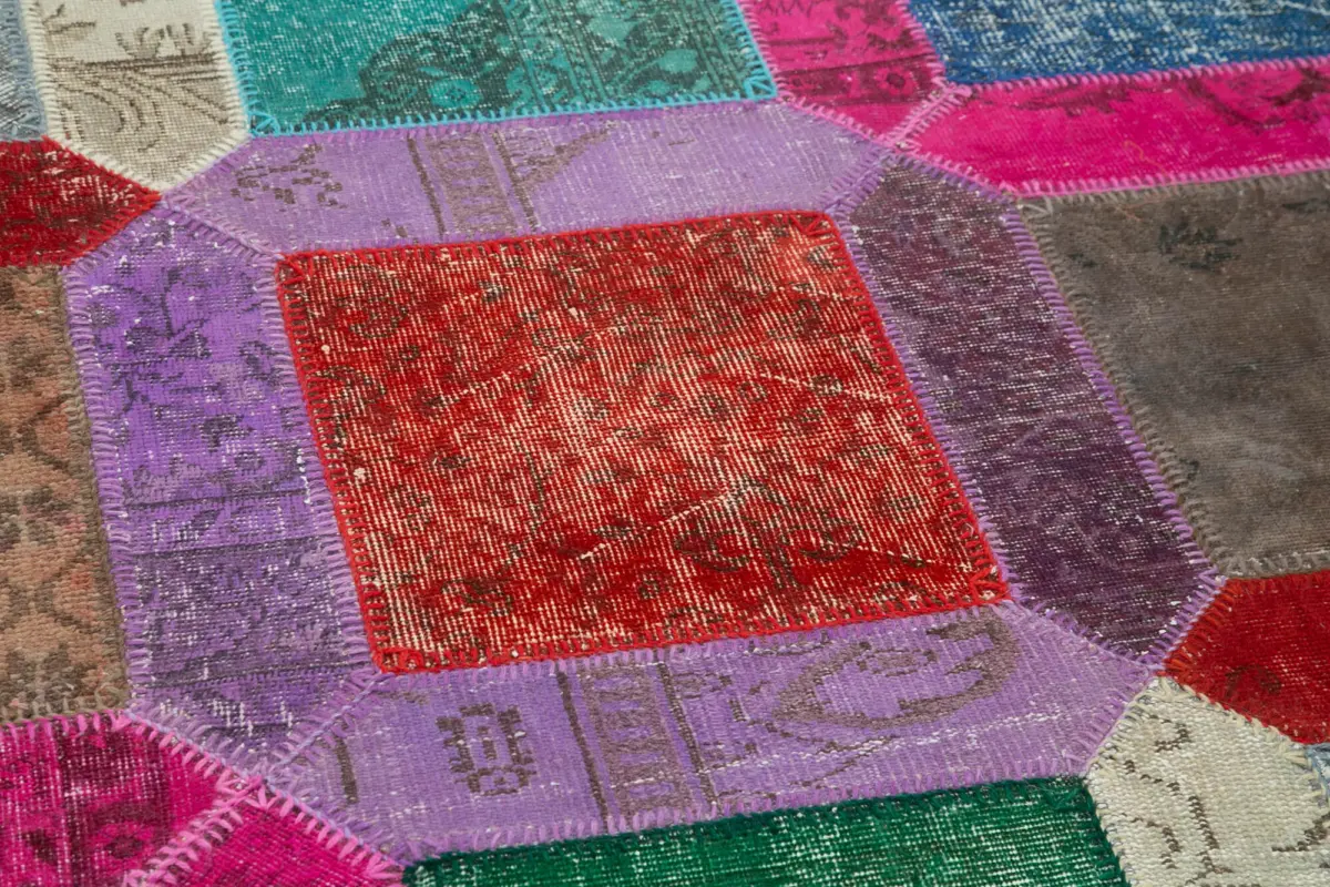 Patchwork Multi Pamuk Üzerine Yün El Dokuma Kilim-159x243 - Görsel 5