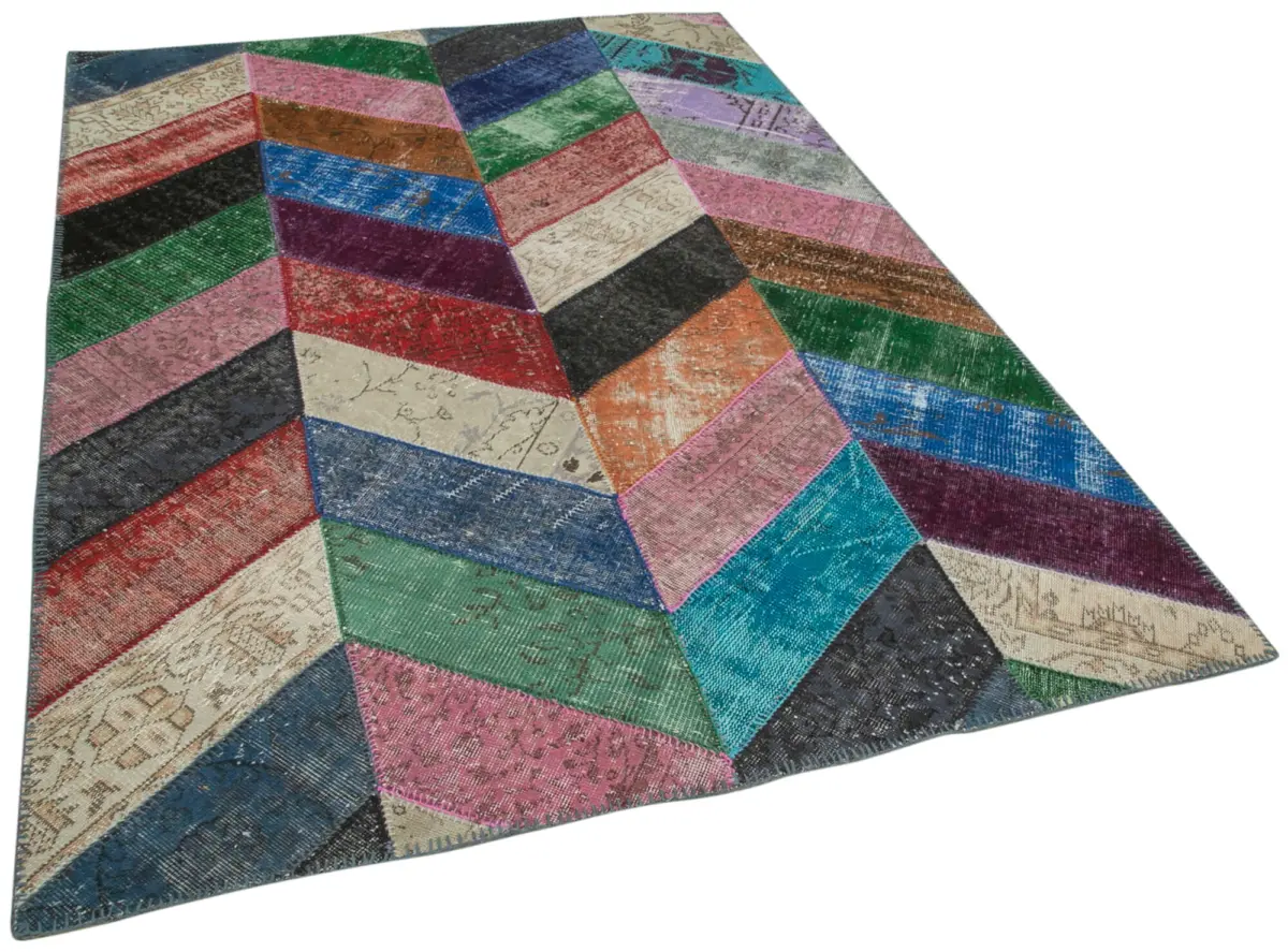 Patchwork Multi Pamuk Üzerine Yün El Dokuma Kilim-170x246 - Görsel 2