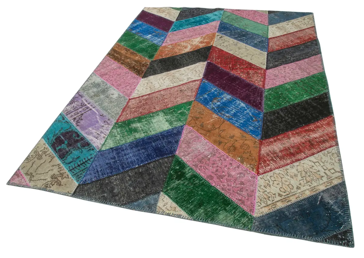 Patchwork Multi Pamuk Üzerine Yün El Dokuma Kilim-170x246 - Görsel 3