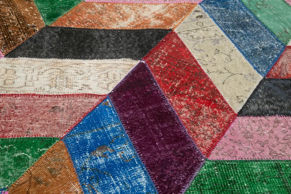 Patchwork Multi Pamuk Üzerine Yün El Dokuma Kilim-170x246 - Görsel 5