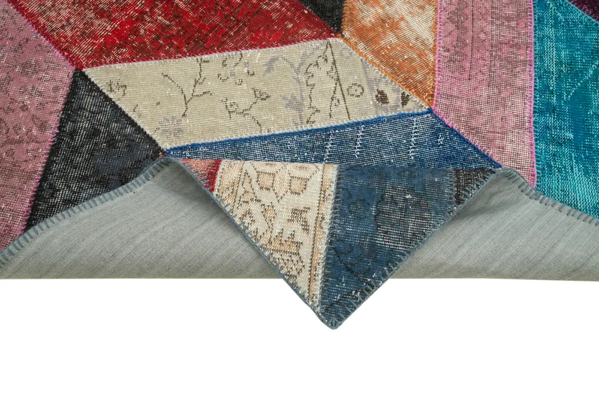 Patchwork Multi Pamuk Üzerine Yün El Dokuma Kilim-170x246 - Görsel 6